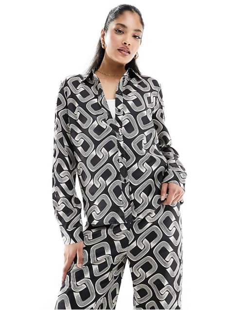satin shirt co-ord in mono print