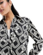 satin shirt co-ord in mono print