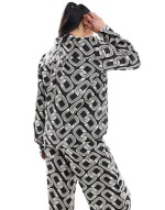 satin shirt co-ord in mono print