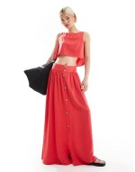 co-ord linen blend sveless top in coral