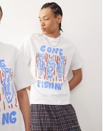 unisex fisherman graphic t-shirt in white