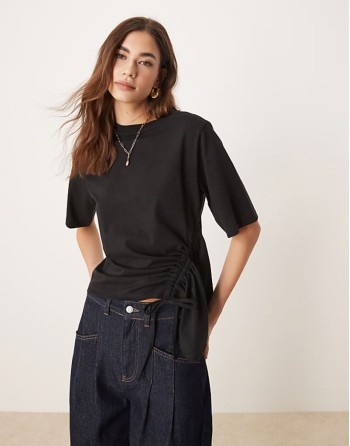 oversized t-shirt with  drawstring godet detail in black
