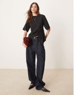oversized t-shirt with  drawstring godet detail in black