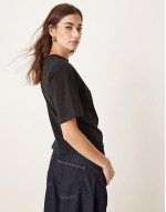 oversized t-shirt with  drawstring godet detail in black