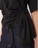oversized t-shirt with  drawstring godet detail in black