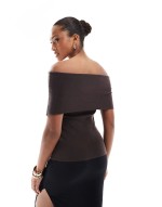 deep foldover bandeau longline knitted top in chocolate