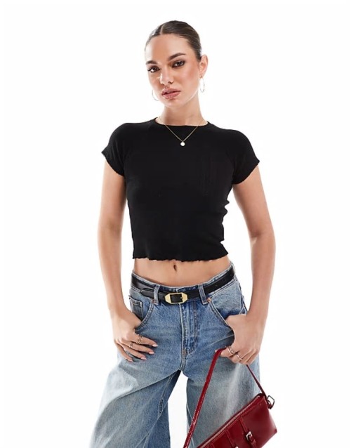 Cotton On fitted t-shirt in black pointelle
