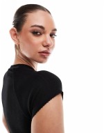 Cotton On fitted t-shirt in black pointelle