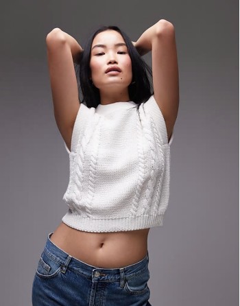knitted cable clean tank in ivory
