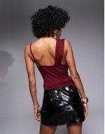 asymmetric slinky cowl top in burgundy