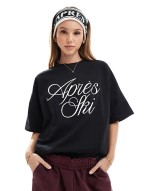 x Felicia Wedin Apres Ski oversized embroidered apres ski logo t-shirt in black