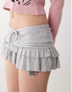 low rise jersey knit frill mini skirt in grey