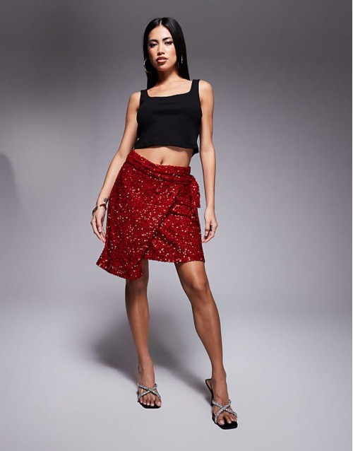 Jaspre embellished mini skirt in red