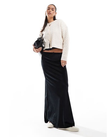 velvet slip maxi skirt in black