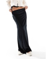 velvet slip maxi skirt in black