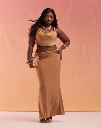 co-ord wrap waist tank top and maxi skirt in black