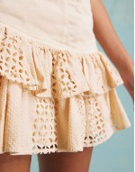 broderie hem contrast denim mini skirt in ecru