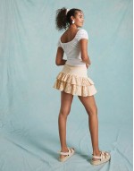broderie hem contrast denim mini skirt in ecru
