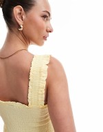 shirred cami midi dress in pale banana