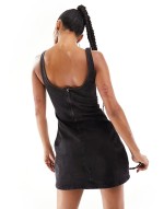 denim fitted pinny dress in washed black