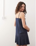 pleated denim mini dress in rinse