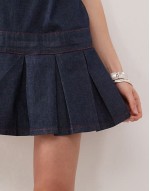 pleated denim mini dress in rinse