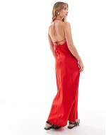 halterneck maxi dress in red