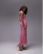 premium raw seam detail midi slip dress in sweet pink