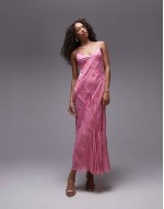 premium raw seam detail midi slip dress in sweet pink