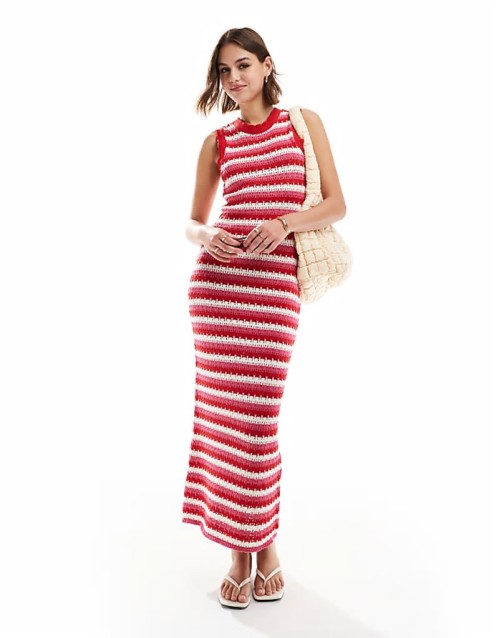 maxi knit dress in red and white stripe