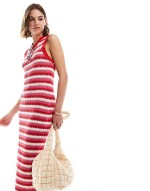 maxi knit dress in red and white stripe