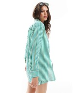 linen mix seaside stripe shirt in green co-ord
