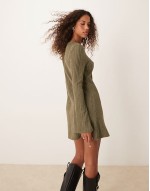 soft brushed rib fit and flare dress in khaki