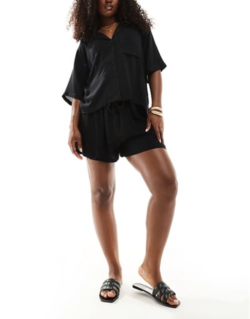 Premium mix & match crinkle beach set in black