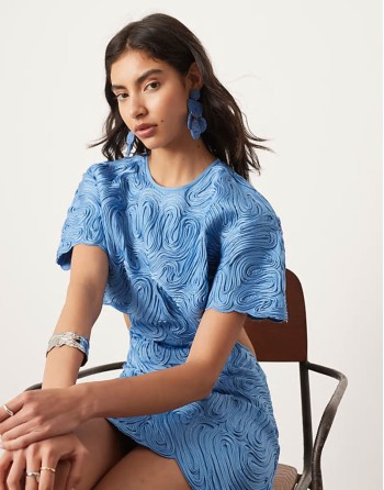 embroidered satin cornelli cut out mini dress in blue