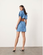 embroidered satin cornelli cut out mini dress in blue