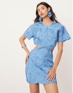 embroidered satin cornelli cut out mini dress in blue