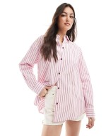 oversized contrast striped shirt in pink