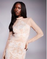 Shailene high neck mesh midi dress in almond ombre