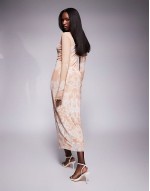 Shailene high neck mesh midi dress in almond ombre