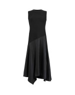 Pia drop hem satin maxi dress in black