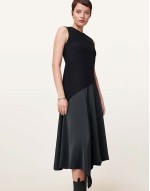 Pia drop hem satin maxi dress in black