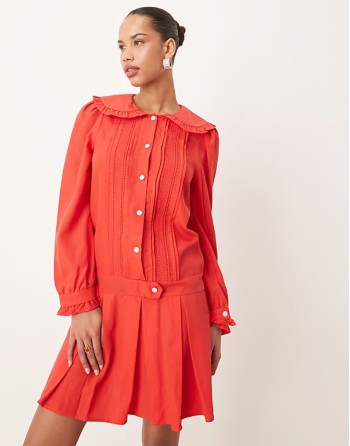 collar mini dress in red