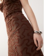 kalana swirl flock maxi cami dress in brown