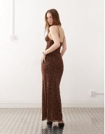 kalana swirl flock maxi cami dress in brown