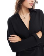 collared mini shift dress in black