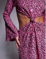 sequin angel sve maxi dress with cut outs and knot detail in bright pink