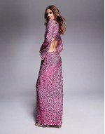 sequin angel sve maxi dress with cut outs and knot detail in bright pink