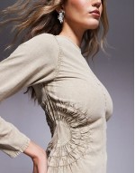 washed twill midi dress with circle side detail in stone acid wash