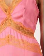 lace insert midaxi dress in pink and orange